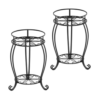 FaithLand 2 Tier Black Metal Plant Stand Indoor Outdoor, 19.4", 2 Pack