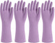 Rubber Cleaning Gloves for Dishwashing, 4 Pairs Reusable Kitchen Gloves for Washing Dishes and Household Cleaning, Purple Dish Gloves with Flocked Lining and Non-Slip Grip, Pefect for Woman Men - L