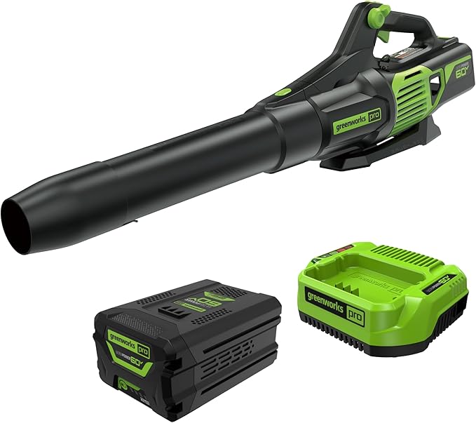 Greenworks 60V (610 CFM / 130 MPH) Cordless Leaf Blower, High Power, Lightweight & Quiet Operation for Wet Leaves, Driveways and Dense Gravel, Includes 2.5Ah Battery & 5A Rapid Charger