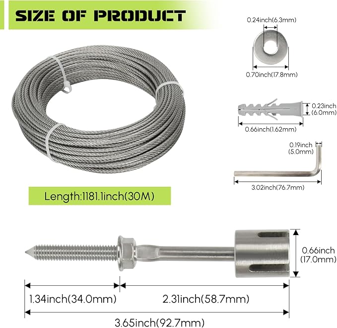 Wire Trellis for Climbing Plants Outdoor, 20-Set Wall Wire Trellis Kit with 1/8" x 98ft Stainless Steel Cable and Cutter, T316 Espalier System for Fence Garden DIY on Brick Concrete Wood Walls