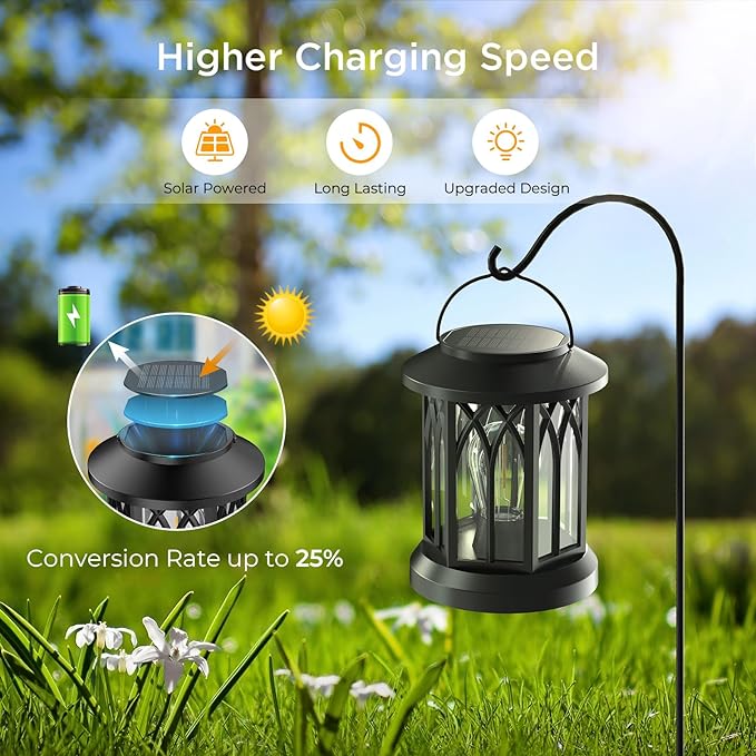 WdtPro Solar Lanterns Outdoor Waterproof, Upgraded Bright Hanging Solar Lights for Outside,Solar Powered Lanterns Lighting LED for Garden Patio Yard Decorative 6 Pack (Warm Light)