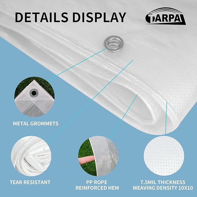 TARPAL 8'x12' Semi Clear White Tarp Waterproof Green House Cover with Grommets 7.5mil Clear Poly tarps for Gardening,Farm, Garden,Chicken Coops，Outdoor