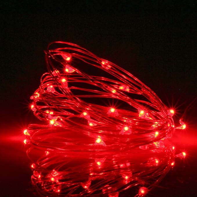 XINKAITE String Lights, 10FT/3M Red LED, Waterproof, Indoor/Outdoor, Battery Operated, 30 Super Bright Bulbs, Perfect for Holidays & Parties