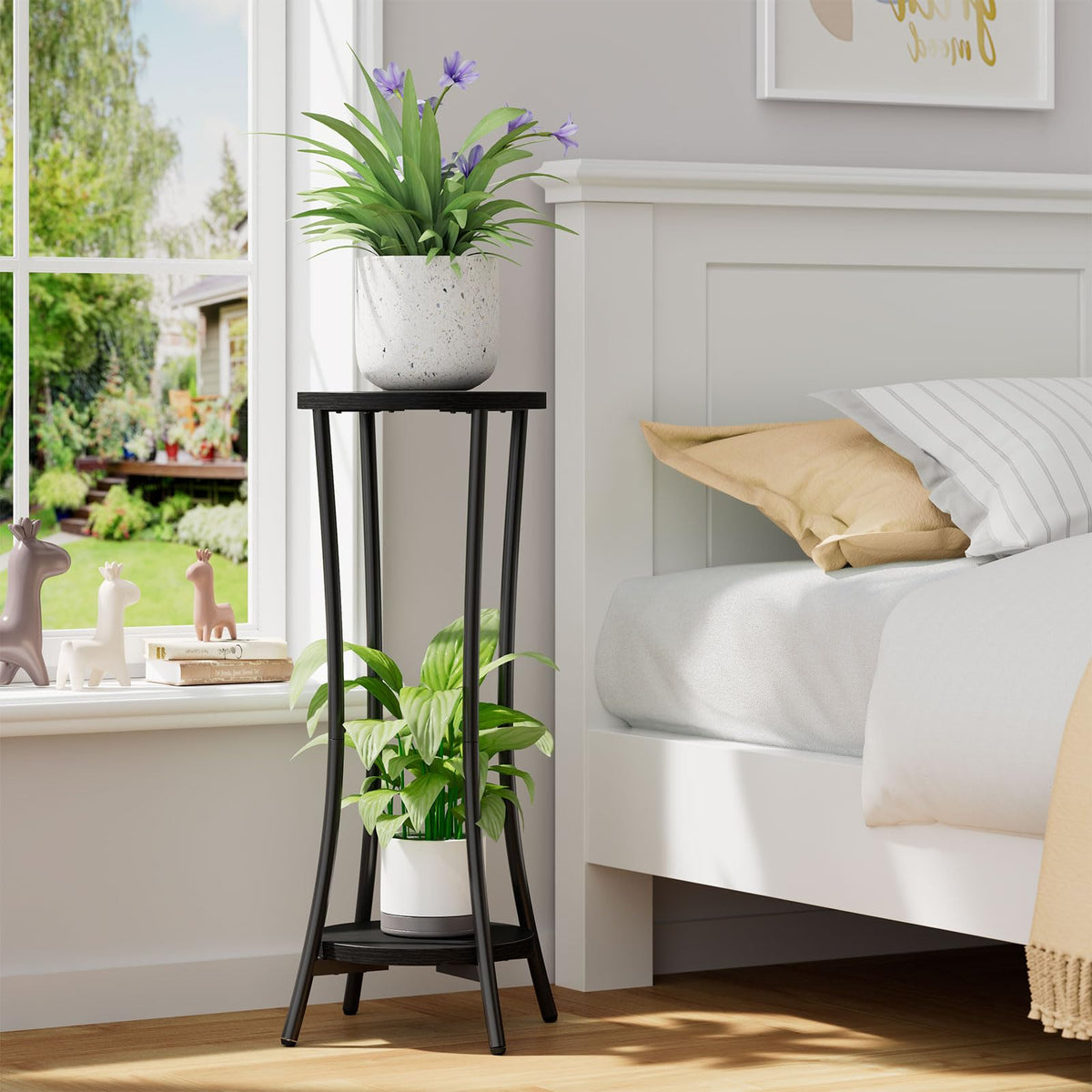 IBUYKE 30 Inch Tall Plant Stand Indoor, 2 Tier Flower Stand, Black TMJ074B