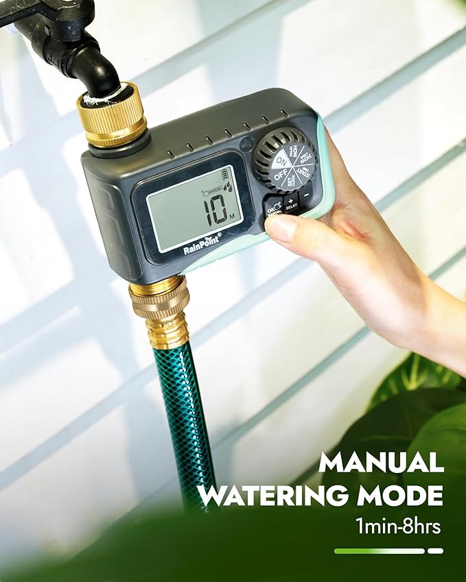 RAINPOINT Sprinkler Timer with Brass Inlet & Outlet, Programmable Hose Timer for Garden Soaker Hose with Rain Delay/Manual Watering System, Digital Drip Irrigation for Yard, Lawn(2PCS)