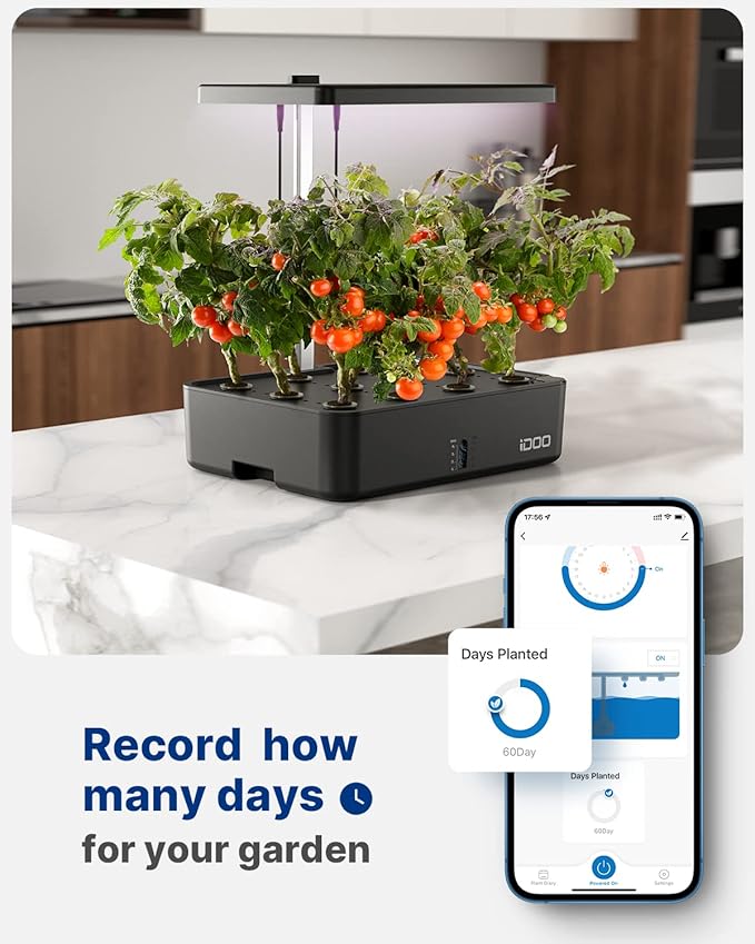 iDOO Hydroponics Growing System Kit 12Pods, Christmas Gifts for Women Mom, Herb Garden Indoor with LED Grow Light for Home, Built-in Fan, Auto-Timer, Adjustable Height Up to 11.3", 12Pods WiFi-Black