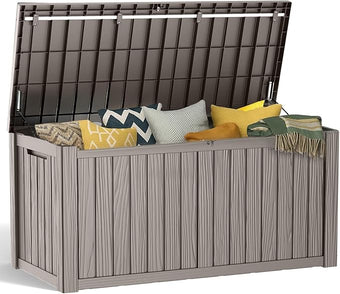 180 Gallon Resin Deck Box, Lockable Patio Outdoor Storage Box for Furniture, Garden Tools and Tools Storage, Waterproof Outside Storage Boxes - Grey