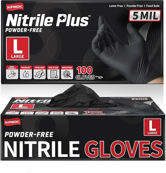 Disposable Nitrile Gloves, 5Mil Chemical Resistant Powder-Free Latex-Free Glove Exam Cook Tattoo, Black Blue 100Pcs