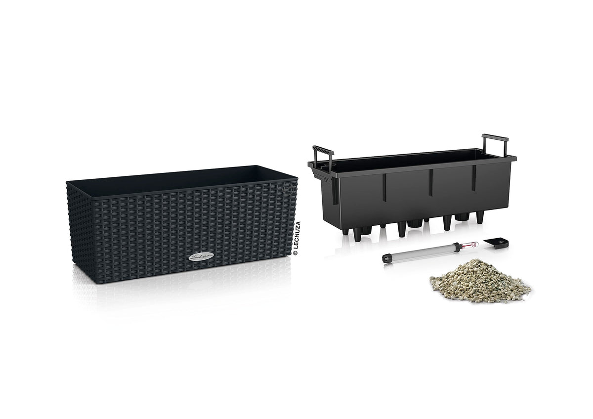 Lechuza BALCONERA Cottage 50 Graphite Black, Self-Watering Window Box (Railing Planter), H7.5 L19.7 W7.5 in