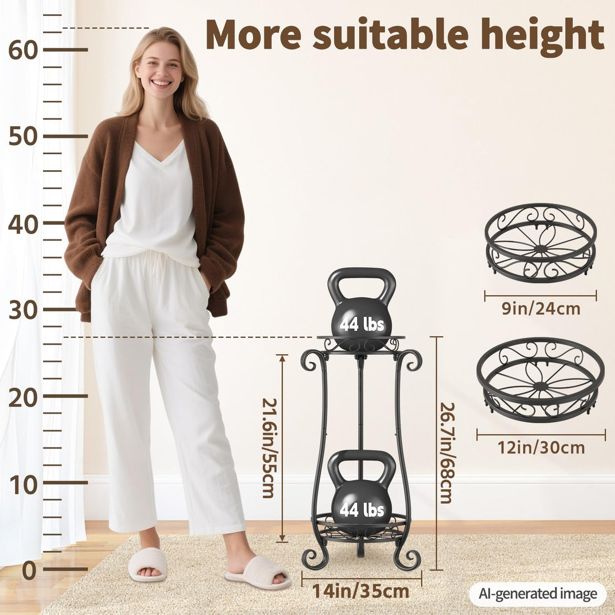 LASZOLA Metal Corner Plant Flower Stand Tall Indoor Outdoor, 2 Tiers Black