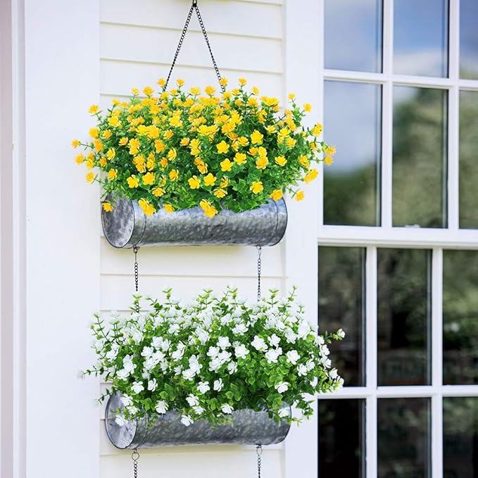 ArtBloom 6 Bundles Outdoor Artificial Flowers UV Resistant Fake Boxwood Plants, Faux Plastic Greenery for Indoor Outside Hanging Plants Garden Porch Window Box Home Wedding Farmhouse Decor (Yellow)