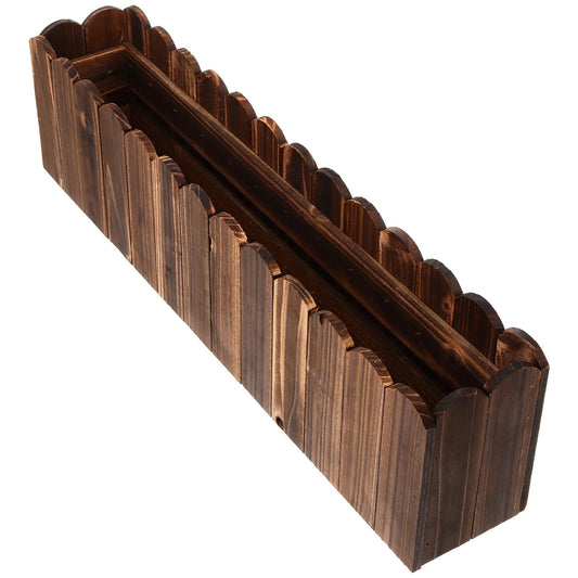 GALPADA Wooden Flower Pot Small Outdoor Window Box Planter 50x9x13cm Carbonized Anti-Corrosion Wood Garden Planter for Balcony Vegetable Planting and Decorative Fake Flowers