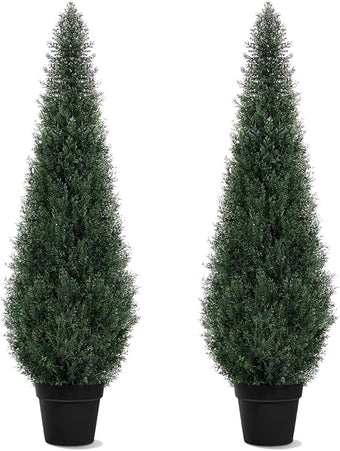 Artificial Trees for Outdoors, BUZIGUBY Artificial Cedar Topiary Trees, 4FT Topiary Trees Artificial Outdoors for Porch, Dense Arborvitae Tree for Front Door Patio Deck Balcony Yard Decor, 2 Pack