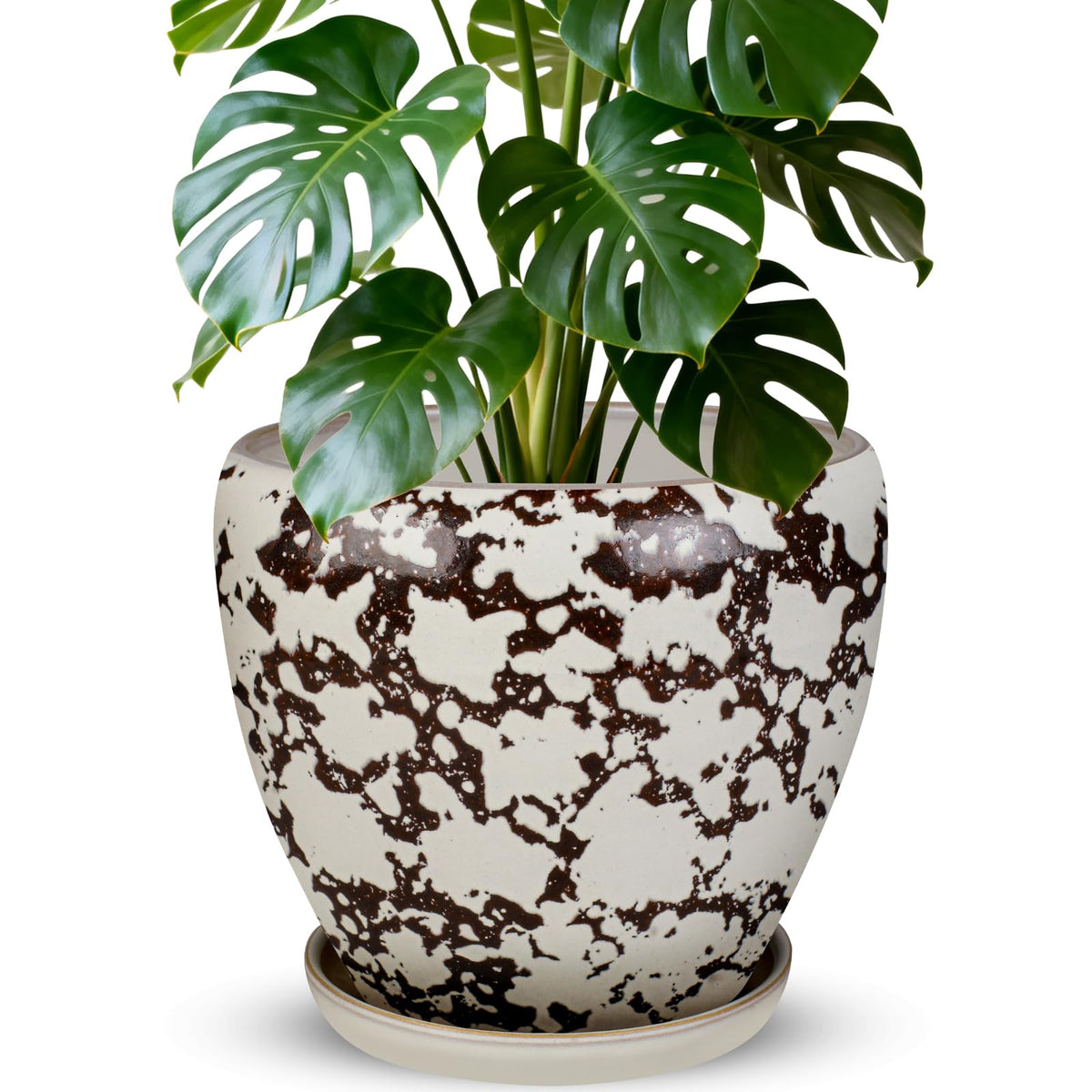 Ceramic Plant Pots With Saucer & Drainage Hole, 10 inch Indoor Flower Pots