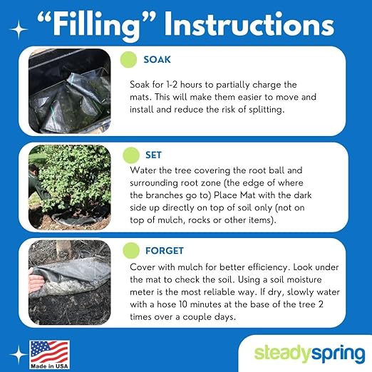 SteadySpring® 24" Smart 30+Day Tree Watering Mat - AUTO Refills with RAIN and Slow Releases As Plant Needs - for Root Balls 11" - 15" Dia Slow Release Technology Prevents Over and Under Watering (24)