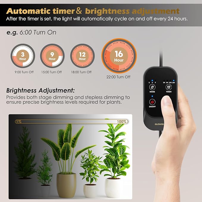 Grow Light with Auto-Timer, Hanging and Standing Grow Lights for Indoor Plants,3 Light Modes, Detachable Full Spectrum Plant Lights for Wide Area Coverage in Indoor Plants (60 in)
