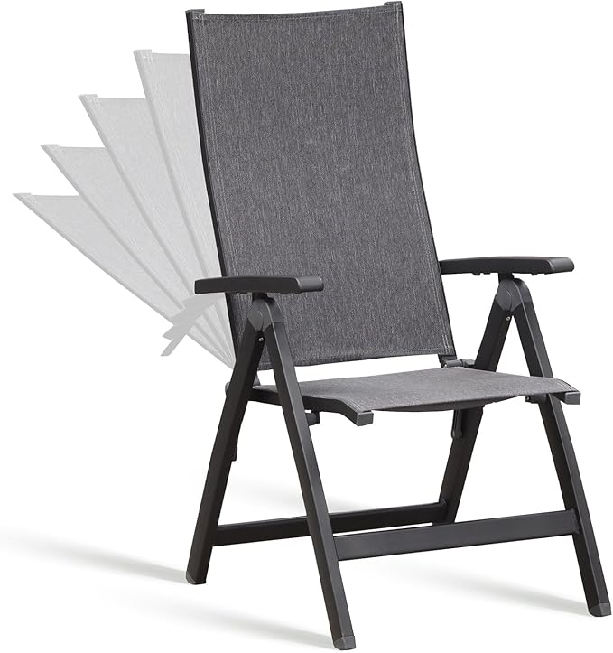 Folding Chair, Indoor & Outdoor Balcony, Patio Porch, Garden Lawn, Pool, for Comfortable Black Foldable Chairs, Portable Cozy Recliner, Metal Frame, Heavy Duty Durable