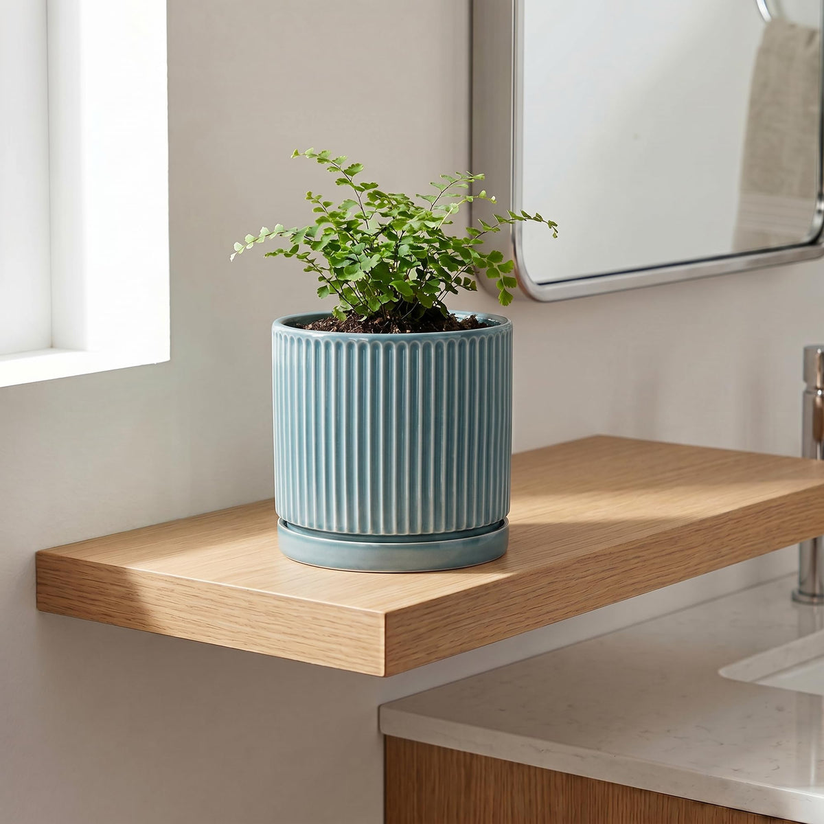 Wliror 6 Inch Flower Pots, Ceramic Pots for Plants with Tray, Glaze Blue