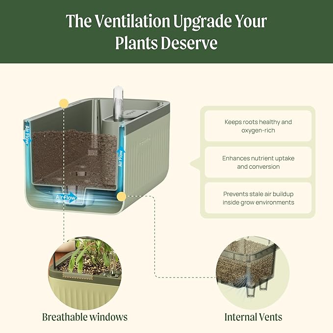 Vego Garden Herb Indoor Plant Box, Self Watering Planters Pots for Indoor Plants with Trellis for Kitchen Window Sill or Countertop Plants Cage - Fog Gray