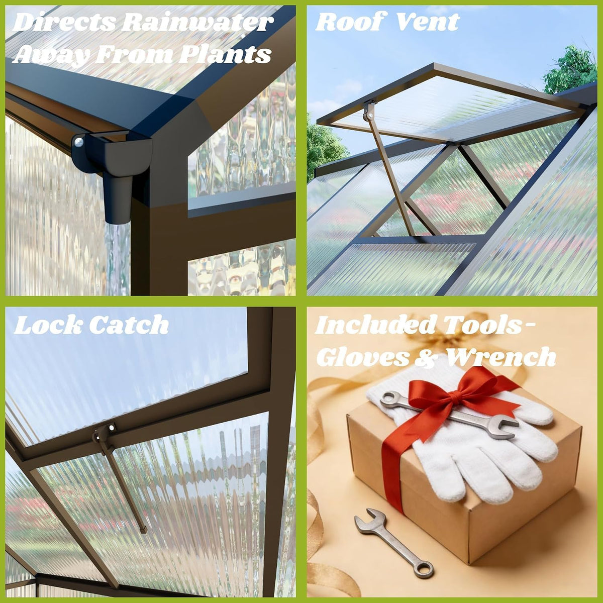 Jiliusure 6x4 FT Greenhouse with Polycarbonate Panels Vent, Dark Gray