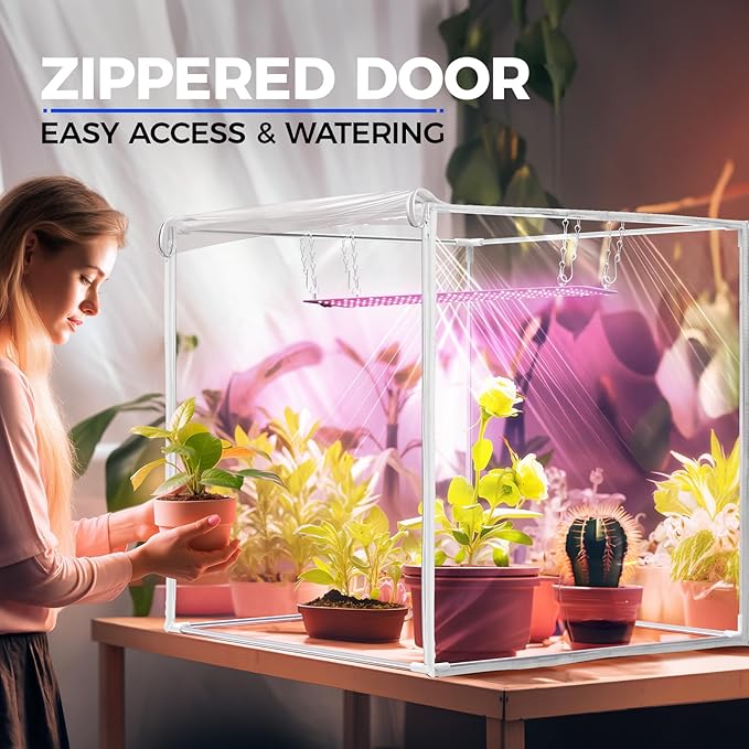 Barrina Indoor Greenhouse with Grow Light, with 40W Seed Starting LED Indoor Plant Light, Portable Mini Greenhouse with Timer for Seed Starter Tray, Seedling, Sprouting, Microgreens, 23x23x23IN