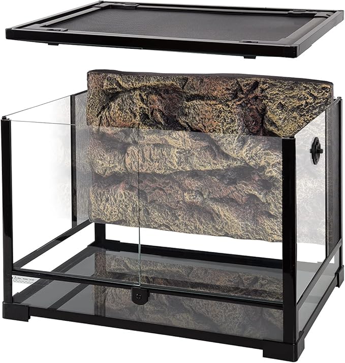 REPTI ZOO 34 Gallon Large Reptile Glass Terrarium Tank with Foam Backgrounds,Double Hinge Door with Screen Ventilation Reptile Terrarium 24" x 18" x 18"(Knock-Down)