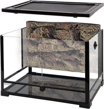 REPTI ZOO 34 Gallon Large Reptile Glass Terrarium Tank with Foam Backgrounds,Double Hinge Door with Screen Ventilation Reptile Terrarium 24" x 18" x 18"(Knock-Down)
