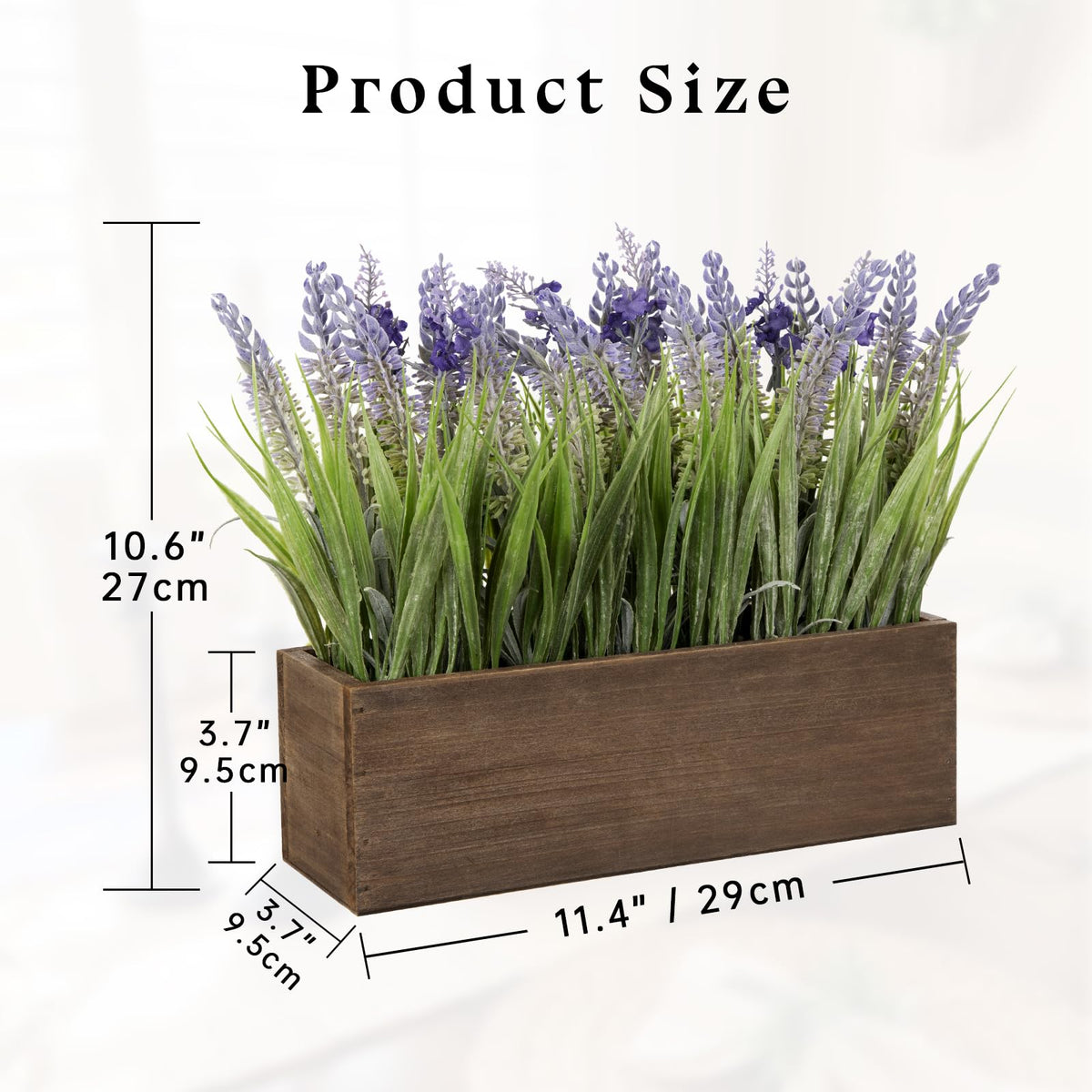10.6" Artificial Lavender Flowers Arrangement in Rustic Wood Planter Box