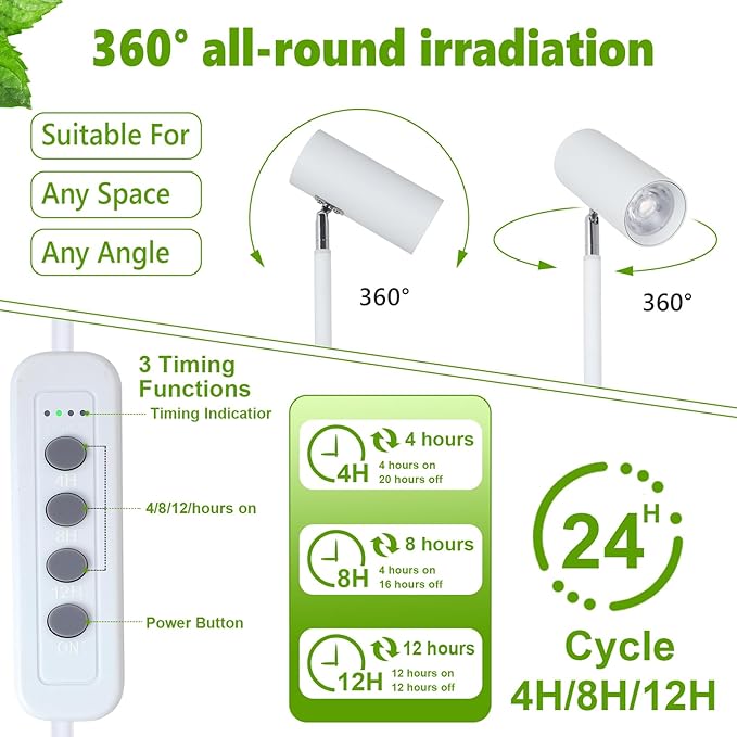 HMVPL White Grow Lights for Indoor Plants Full Spectrum,Tall Plant Light for Indoor Growing with 20W COB Plant Light Bulb,4/8/12H Timer,Led Growth Floor Lamp for Large Plant Seedling(6 Level Height)