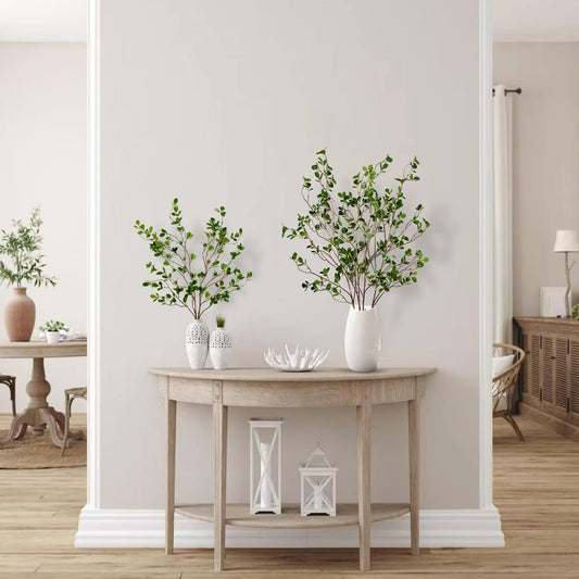 Sggvecsy 43’’ 4Pcs Artificial Ficus Branches Faux Leaf Spray Green Eucalyptus Branches Artificial Greenery Stems Fake Ficus Twig Plants for Home Office Wedding Vase Filler Shop Decoration