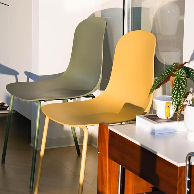 Plastic Stackable Dining Chairs Set of 4, Modern Outdoor Patio Chairs with Metal Legs for Patio Cafes, Restaurants and Office Waiting Room (Mustard Yellow)