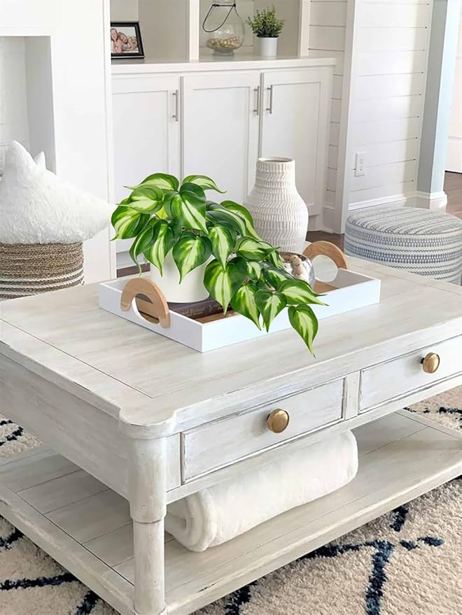 Hollyone Artificial Plants Potted Fake Plants in White Ceramic Pot Faux Pothos Plants Indoor for Home Living Room Shelf Office Aesthetic Decor
