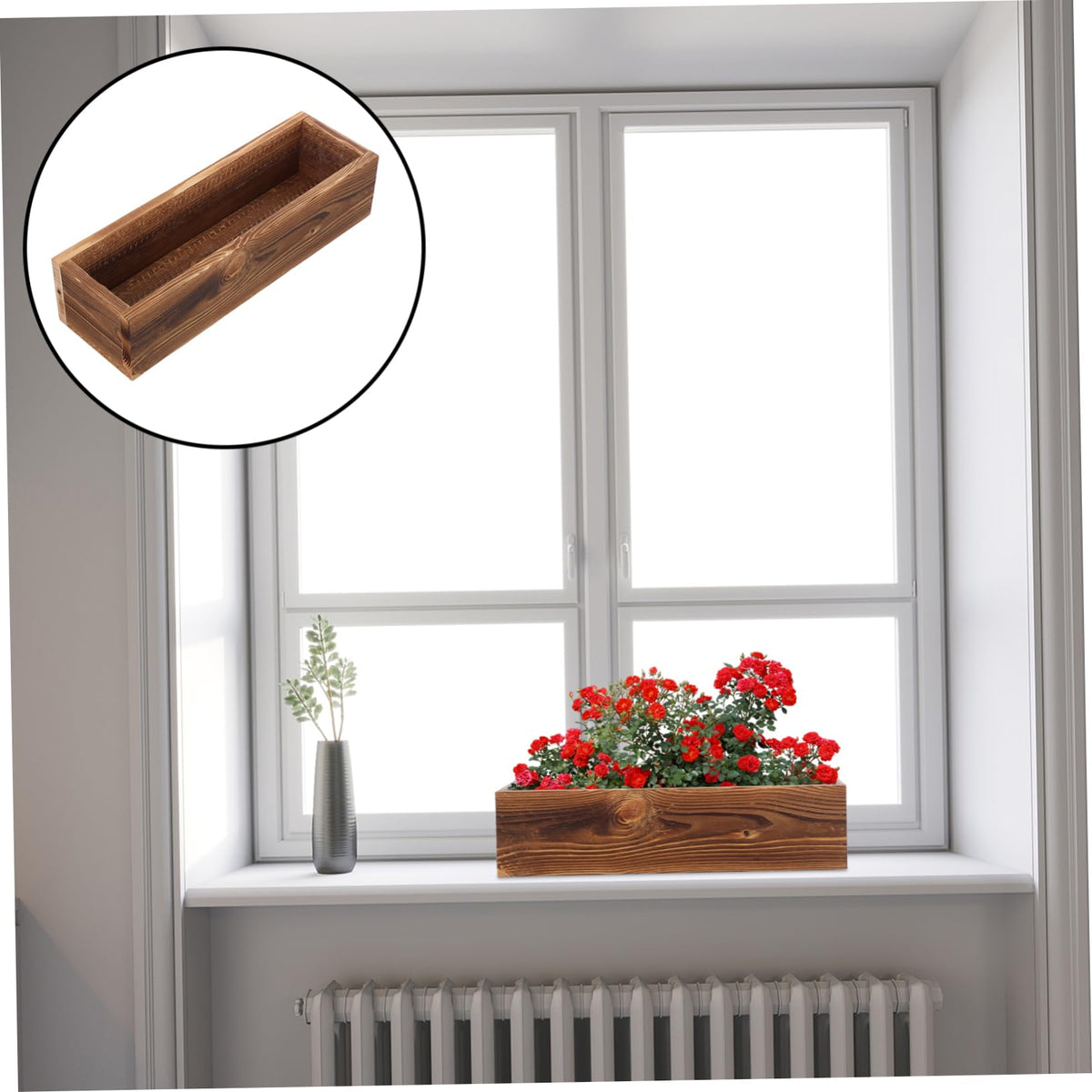 Totority Wood Rectangular Planter Box, Retro Wooden Flower Container