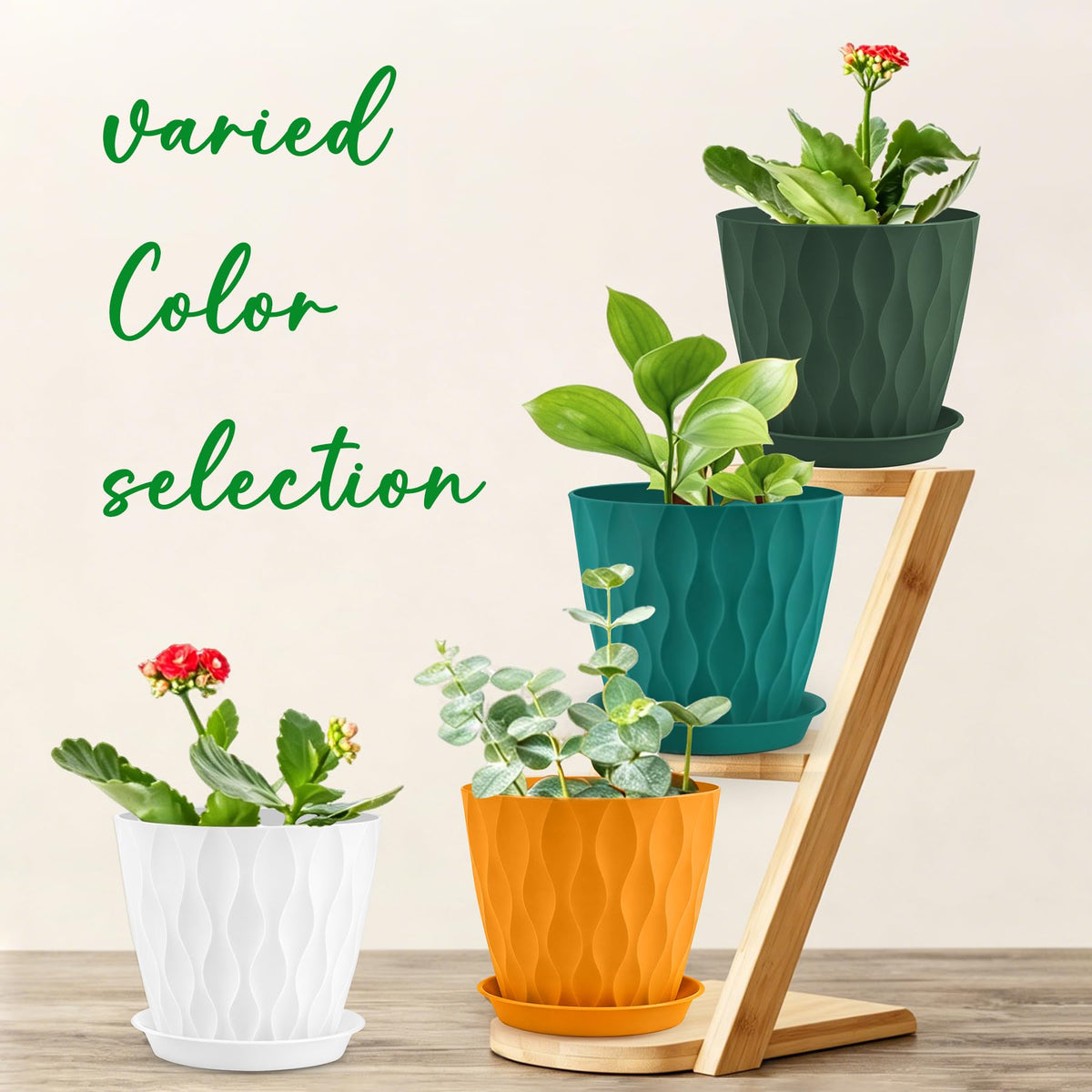 YNNICO 8 inch Plant Pots, 4 Pack Flower Pots Outdoor Indoor, Planters with Drainage Hole and Tray Saucer-Multicolor