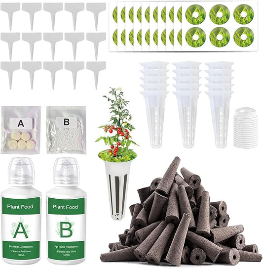 167 Pcs Hydroponic Seed Pods Kit Supplies for Aerogarden Pods,60 Grow Sponges,15 Grow Baskets,15 Grow Domes,60 Pod Labels,15 Labels,2 A&B Plant Food - Hydroponic Supplies Compatible with Most Brands