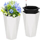 GarveeLife 22.5 in Tall Diamond Planters Set of 2, Self Watering Planters with Water Level Monitor, Flower Pots Outdoor and Indoor for Patio, Porch, Living Room, Home Office, White