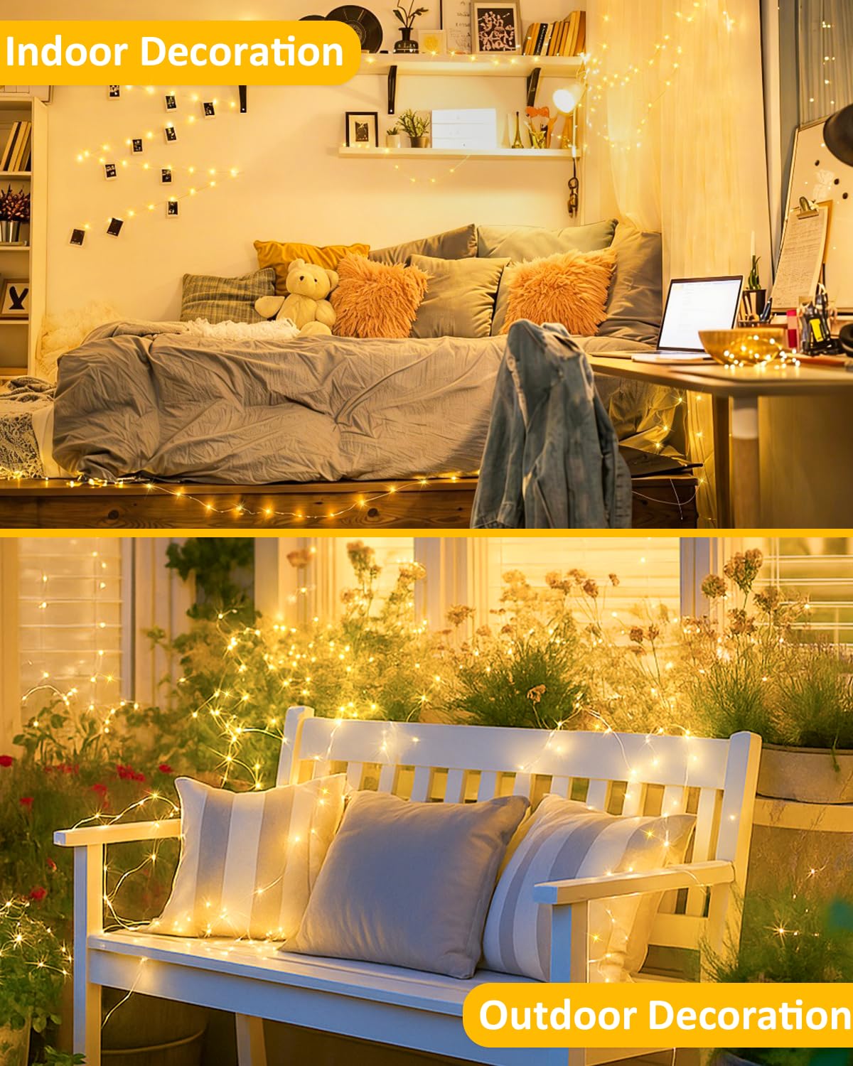 8 Pack 60 LED Fairy Lights Battery Operated with Remote, 20 FT Warm White