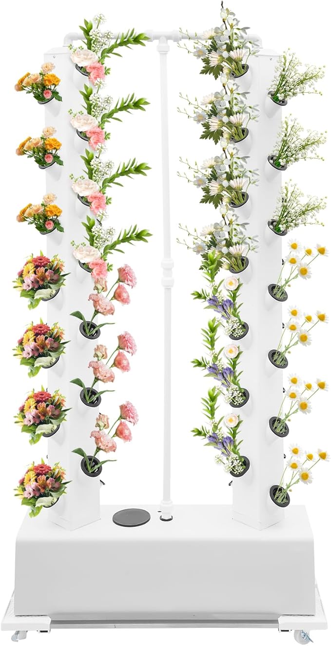 Hydroponics Growing System Kit,56 Pods Vertical Indoor Garden Planter Germination Kit, Indoor Herb Garden with Wheels, Plant Germination Kit for Vegetable Fruit (White 56pods)