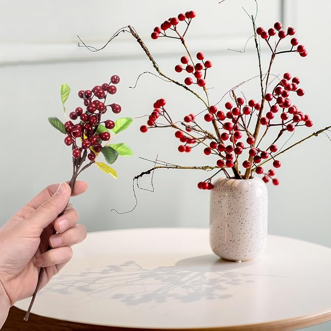 3-Pack Artificial Berry, 9.8 Inch Faux Holly Berry Foam Faux Frosted Berries with Stems for Home/Wedding/Christmas/DIY/Party/Garden/Office [Bright Red]
