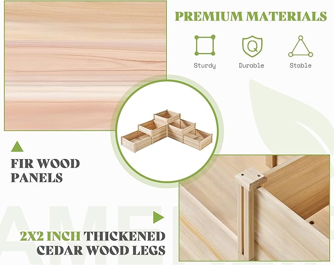 SPECRAFT Raised Garden Bed 3-Tier Outdoor Planter Box, Fir Wood with Dividers, Shape Adjustable, Tool-Free Assembly, Ideal for Growing Vegetables, Herbs & Flowers