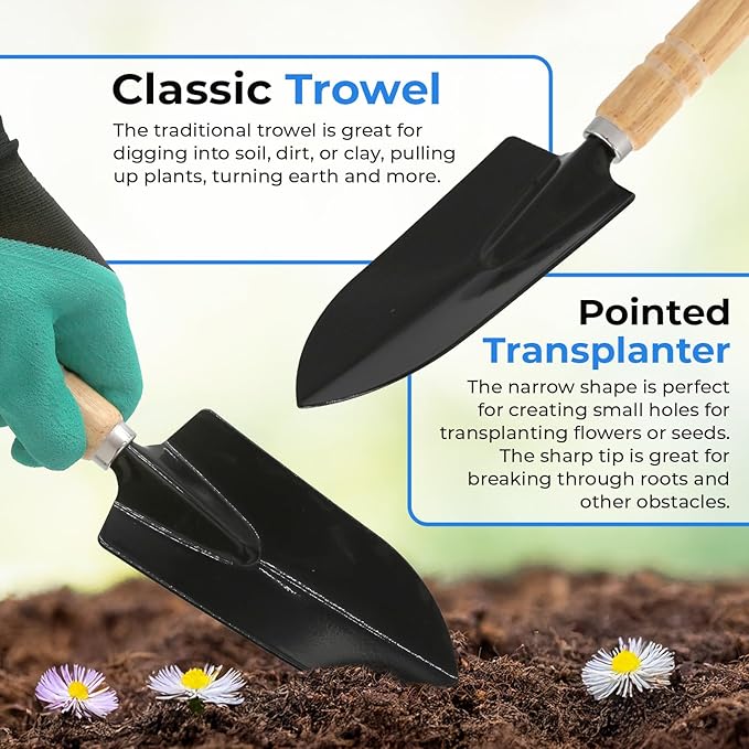 Scuddles Heavy Duty Garden Tool Set with Tote Bag – Stainless Steel Gardening Hand Tools with Non-Slip Rubber Handles, Gloves with Claws, and Organizer Storage Bag for Planting, Pruning & Weeding