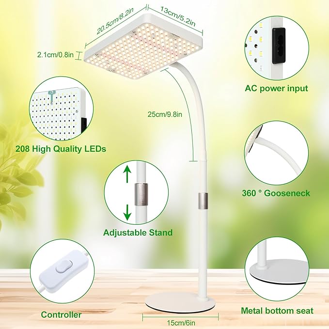 JINHONGTO Tabletop Grow Light LED Full Spectrum UV IR, Veg Seed Starting Seedlings Bonsai Houseplant Plant Light, Desk Grow Lights for Indoor Plants, 16"-24" Height Adjustable