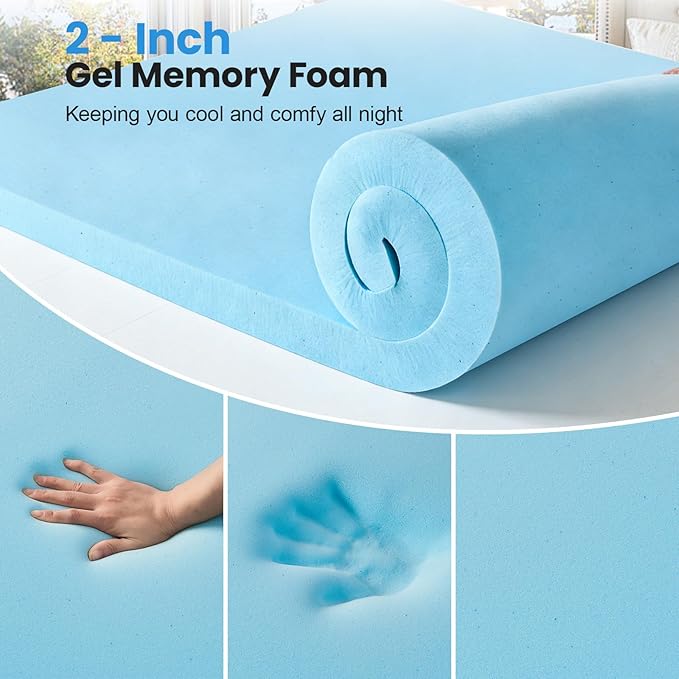 Twin Size Dual Layer 4 Inch Memory Foam Mattress Topper, 2 Inch Gel Memory Foam and 2 Inch Pillow Top Mattress Pad Cover, Thick Soft Bed Topper Medium Support for Back Pain, White