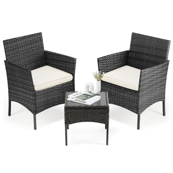 DUMOS 3 Piece Patio Furniture Set, Outdoor Wicker Bistro Set, Black