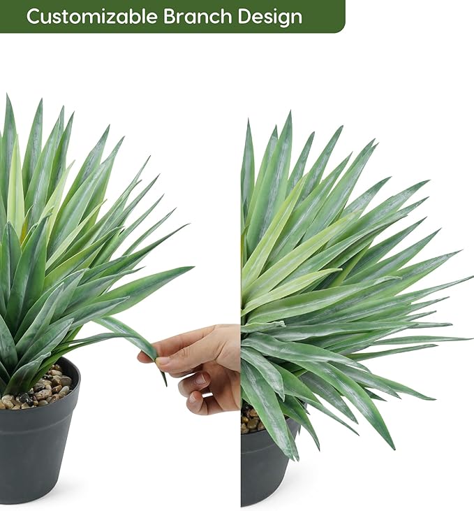 Velener Artificial Agave Plant in Black Pot with Real Stone Pebbles, Large Fake Agave Plant for Indoor and Outdoor-27 inches Tall, 126 Leaves