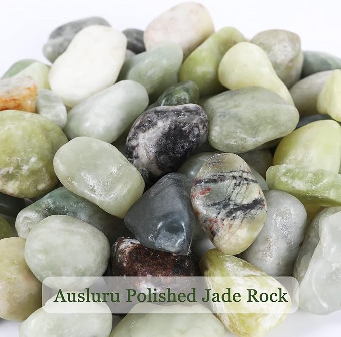 Ausluru 11lbs Natural River Rocks, Polished Pebbles for Plants Garden, 1-2 inch Decorative Jade Stones, Ideal for Fish Tank, Vases, Crafting, Home Decor and Garden Landscaping Rocks,Jade
