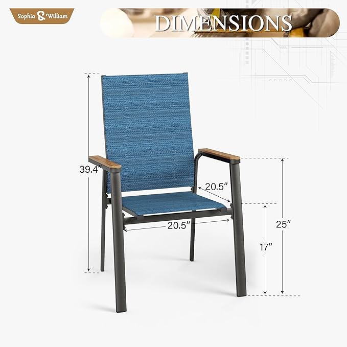 Sophia & William Lightweight Aluminum Outdoor Chair 6 Pieces, Rust-Resistant Aluminum Frame Patio Chairs, Stackable Design for Space Saving-Blue