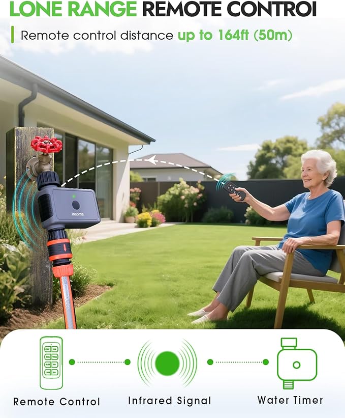 Insoma Sprinkler Timer with Remote Control, Water Hose Timers, Turns Water Off Automatically, Up to 120 Minutes of Run Time, Irrigation Timer for Lawn, Drip, Soaker Hose, and Garden, 1 Outlet