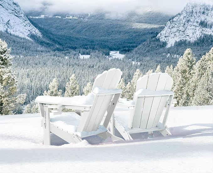 Folding Adirondack Chairs - Plastic Adirondack Chairs with Cup Holder, Weather Resistant for Outdoor, Patio, Lawn, Garden, Backyard Deck, Fire Pit - White