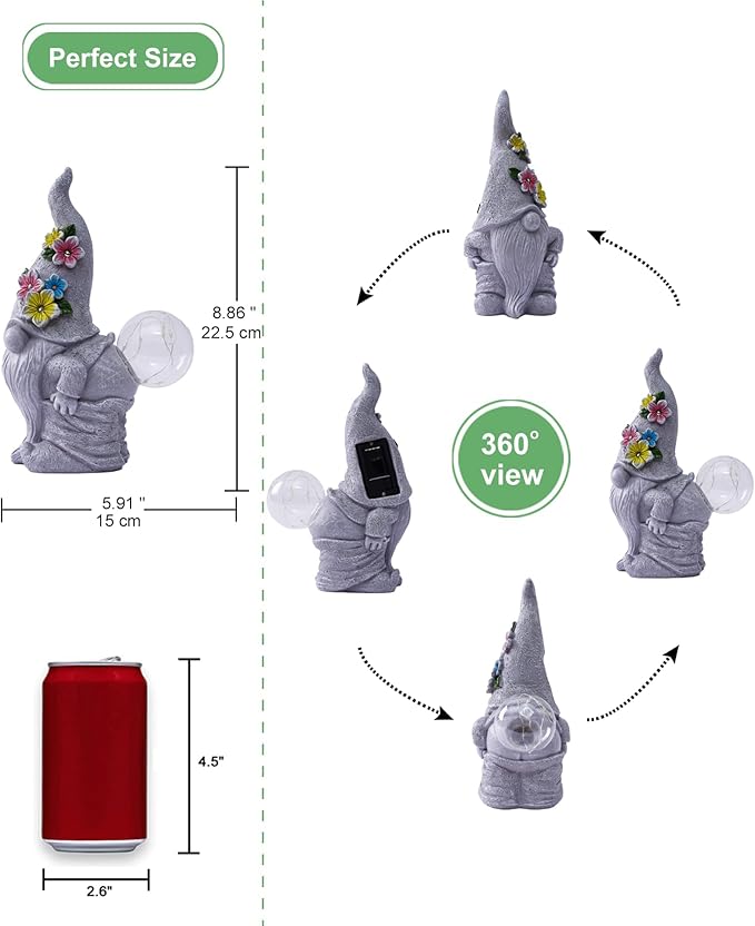 Qeeman Garden Decor Gnome Blow Bubbles: Outdoor Decorations Yard Art Statues for Patio Balcony Lawn Figurine - Gifts for Mom Grandma
